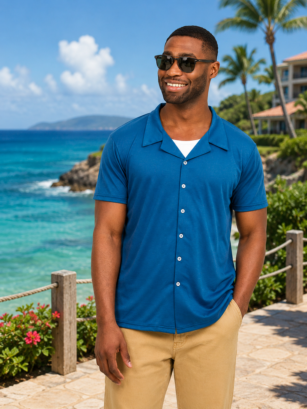 Men's Navy Button Down Short Sleeve Shirt X661