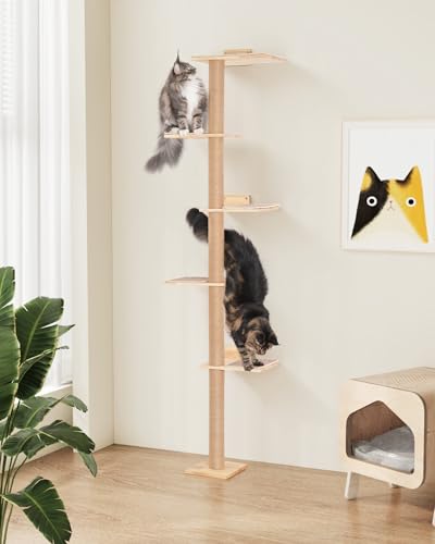Tall Cat Tree with 15.8in Large Perch, 5 Tier Floor to Ceiling Cat Tower with Carpeted Mats, 80.3inch Cat Scratching Pole W634699