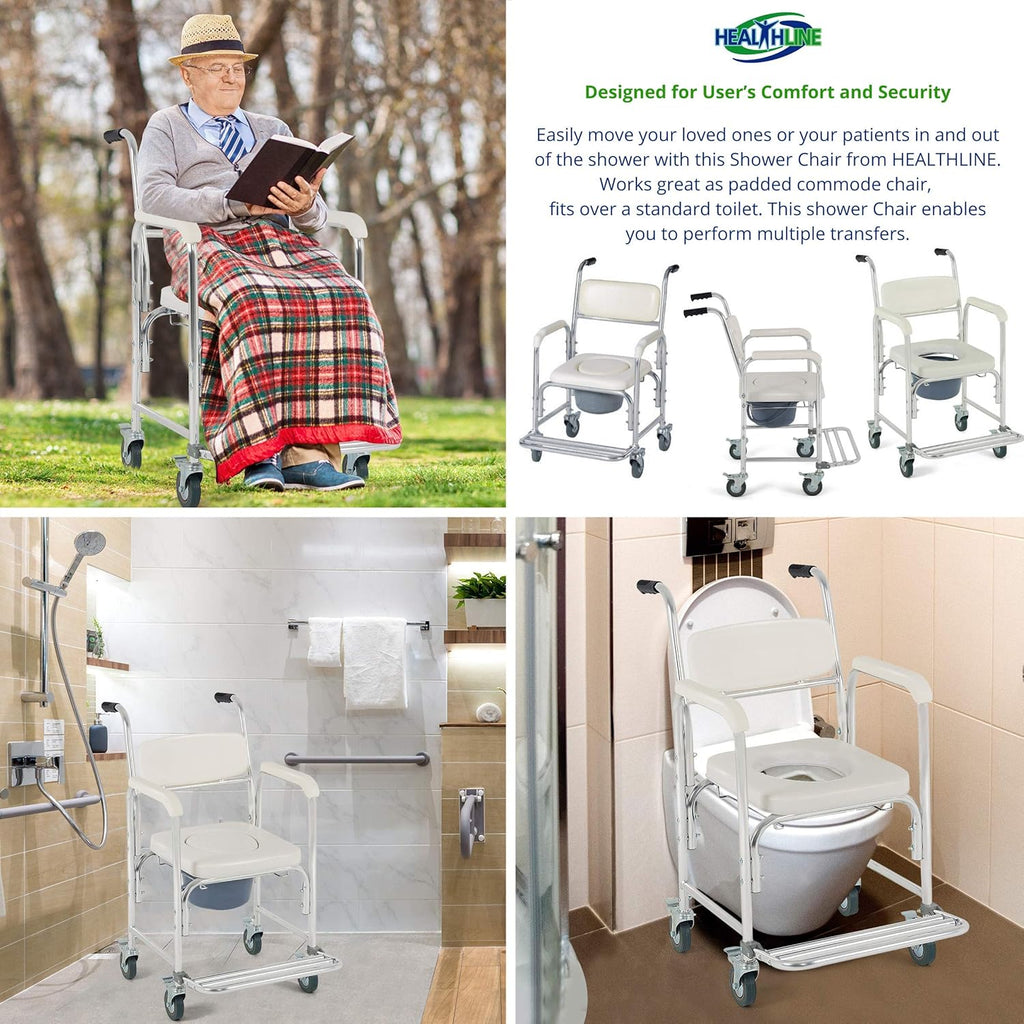 Medical Commode Toilet Rolling Shower Chair With Casters A362242
