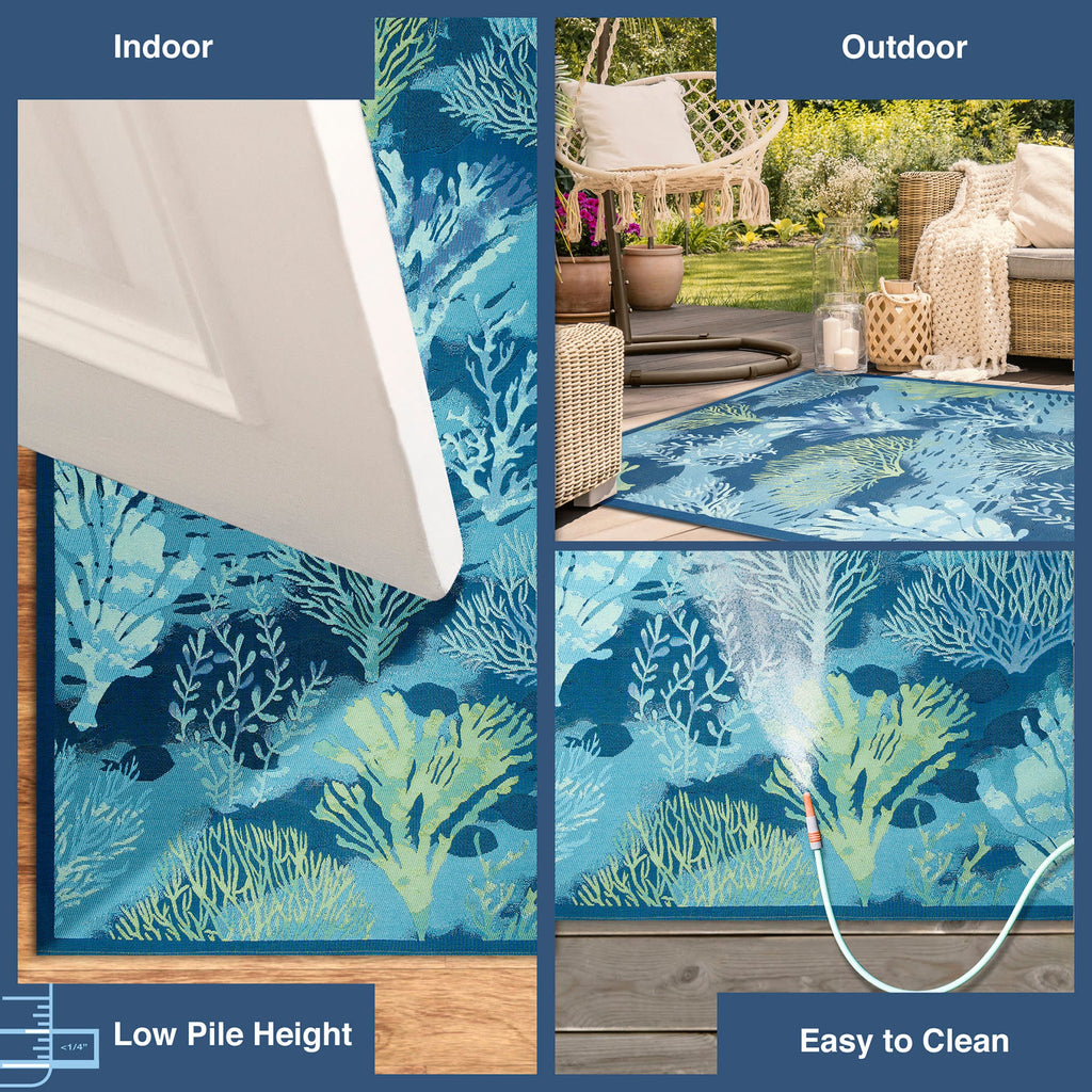Marina Coral Garden Lapis Indoor Outdoor Area Rug