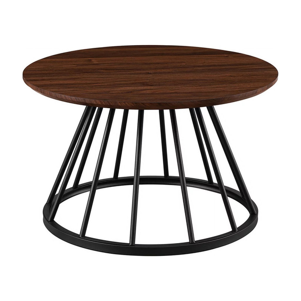 Dark Walnut Black Wood Coffee Table with Metal Base J309450