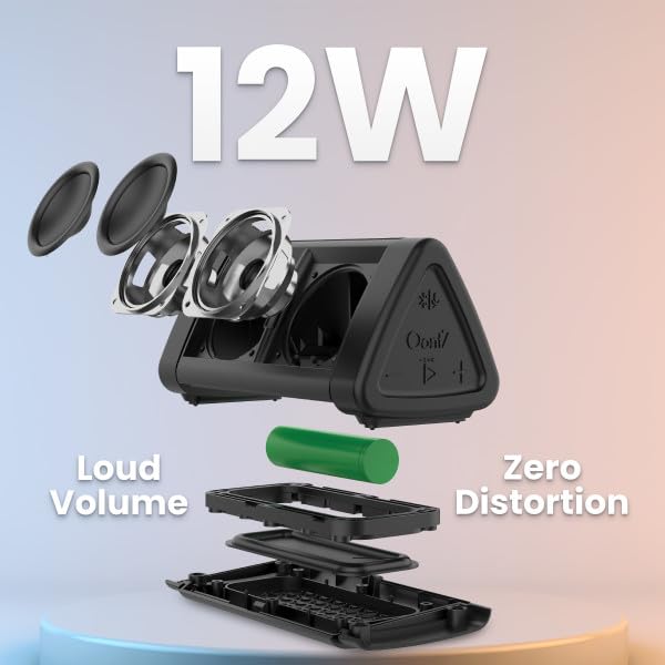 Portable Bluetooth 5.4 Speaker, 12W, 24-Hr Battery, IPX5 Water-Resistant (Black) Y8088
