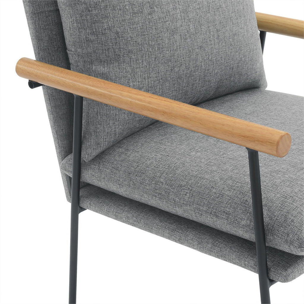 Charcoal Fabric Armchair with Natural Arms and Black Sled Base R928