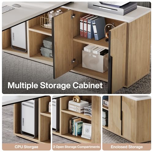 74.8" L Shaped Computer Desk with Shelves and CPU Storage, Black and Brown Y94297