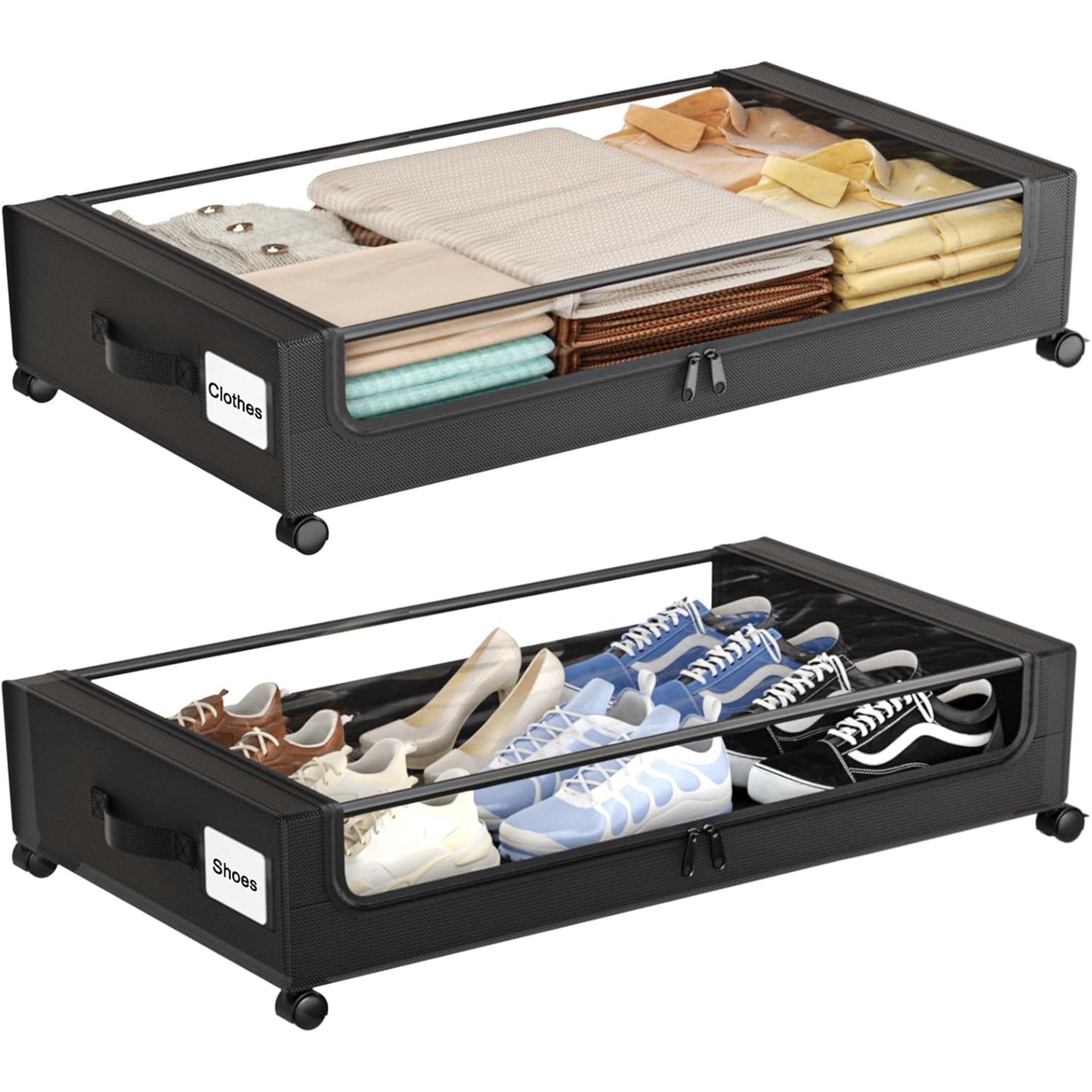White 4 Pack 60L Under Bed Storage Bins with Wheels and Clear Lids J28832