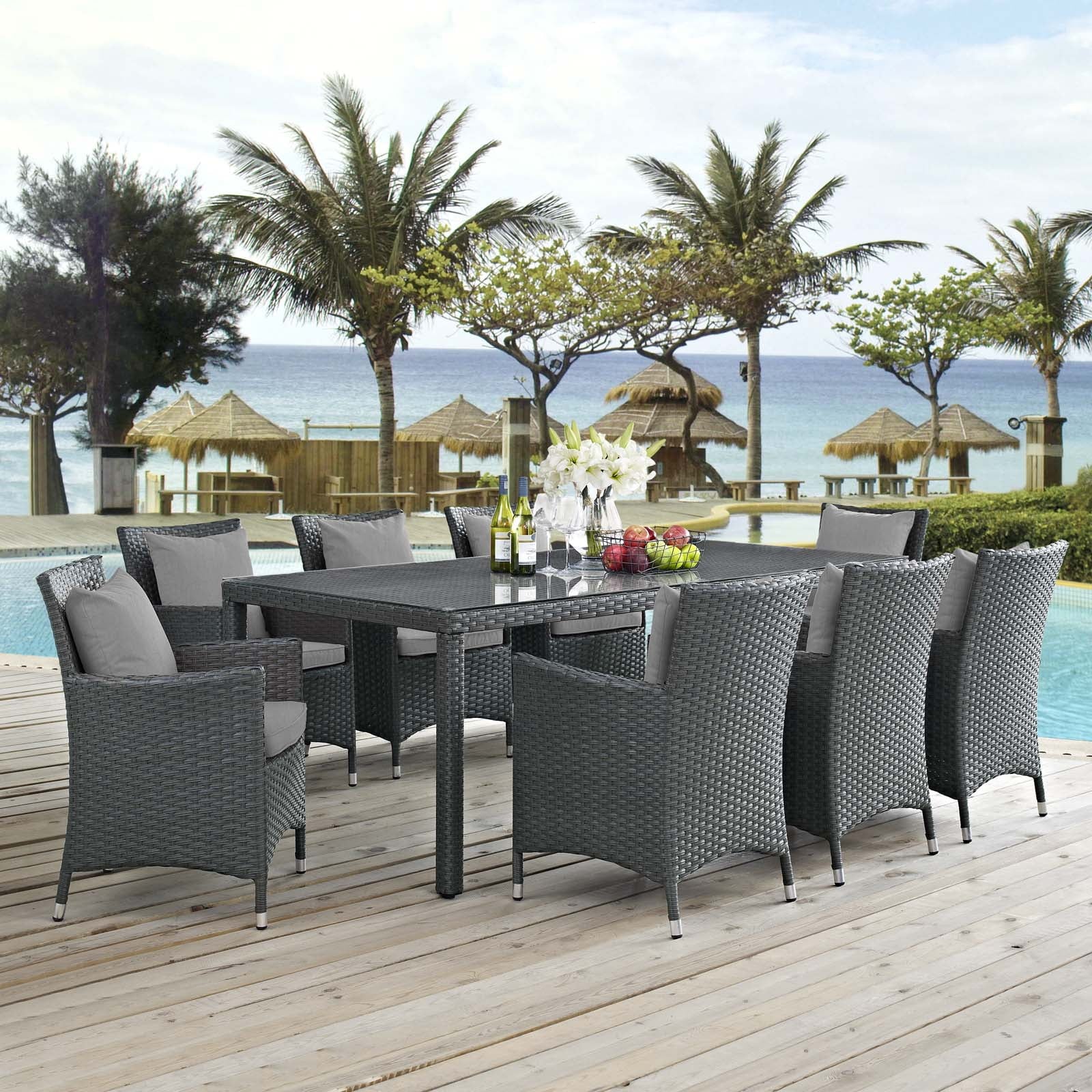 9 Piece Outdoor Patio Dining Set in Canvas Gray R30065