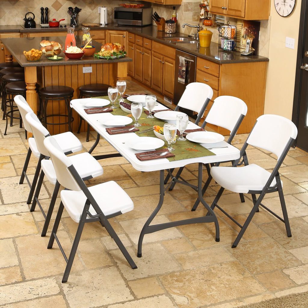 White Granite Set of 4 Rectangle Folding Table E167