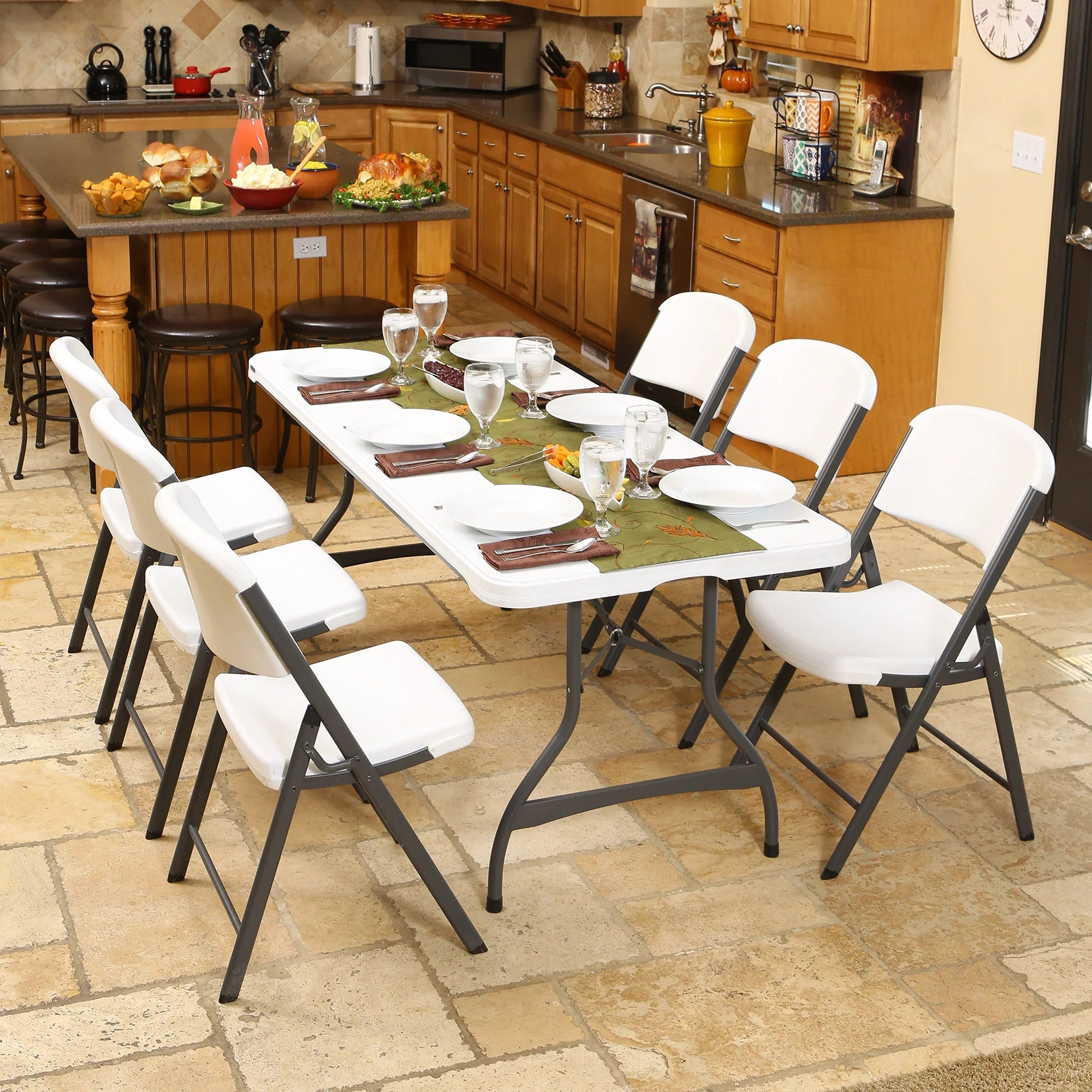 White Granite Set of 4 Rectangle Folding Table E167