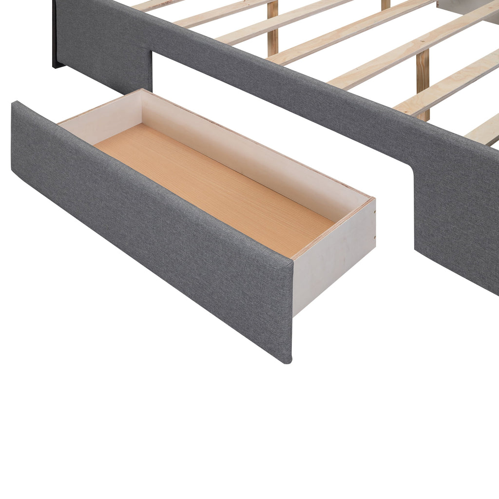 King Size Linen Upholstered Platform Bed with Headboard and 2 Drawers, Gray K495601