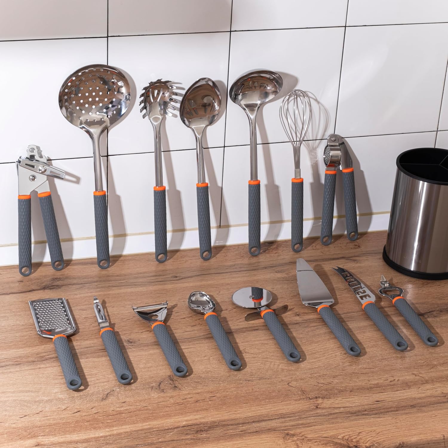 15 PCS Stainless Steel Kitchen Utensils Set with Slotted Spoon, Spaghetti Spoon Y45280