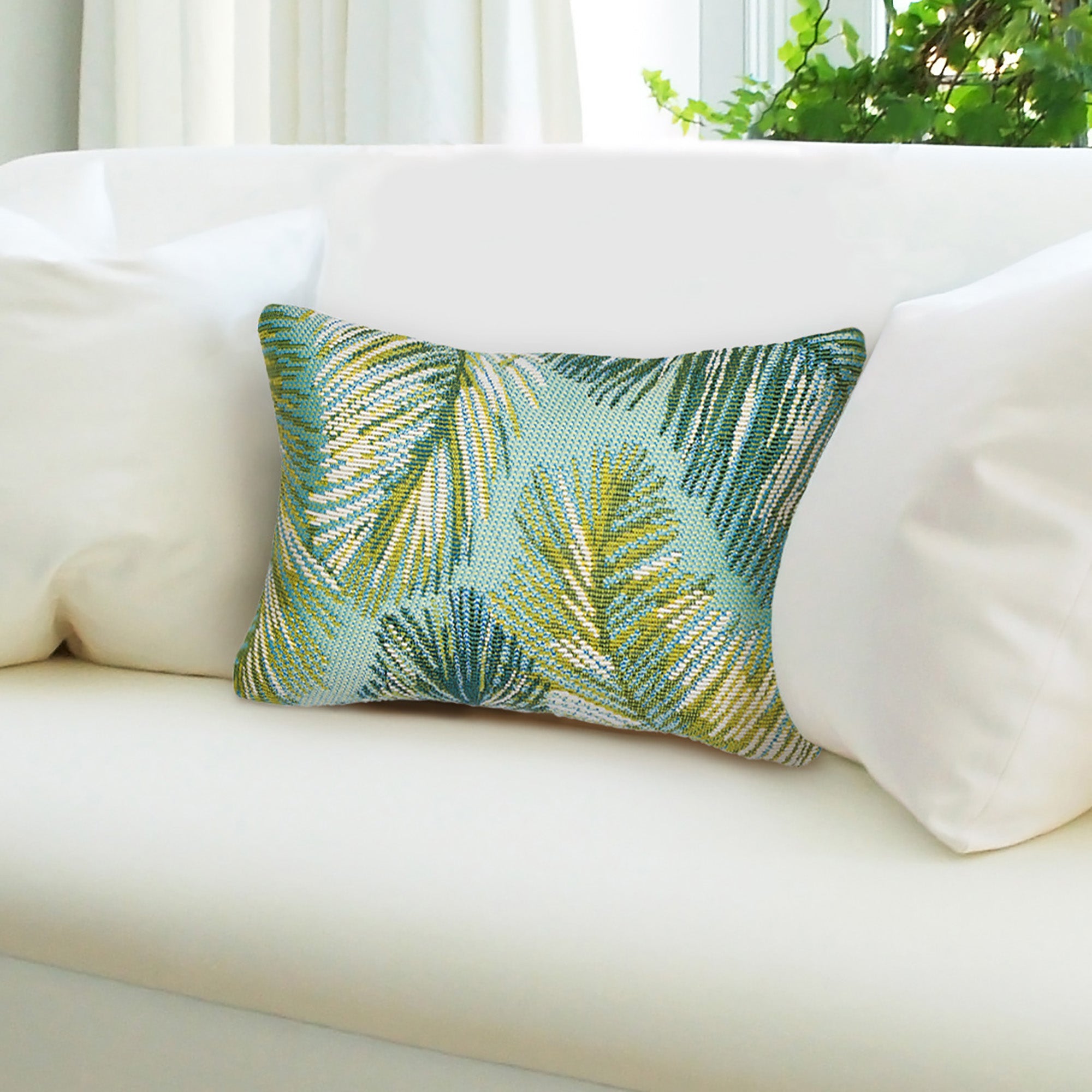 Marina Palm Border Indoor Outdoor Throw Pillow