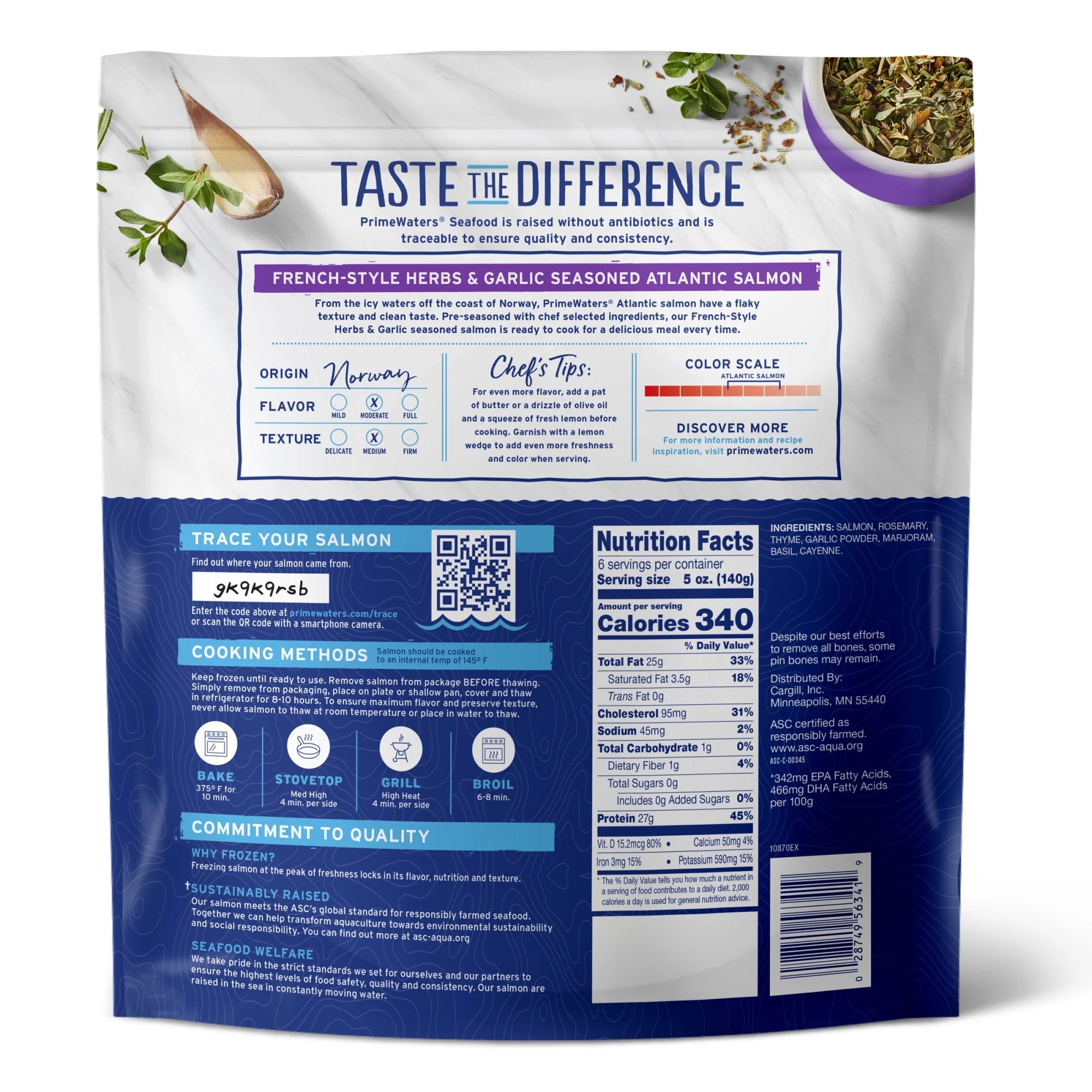 French-Style Herbs & Garlic Atlantic Salmon, Frozen 30 oz (6 Count, 5 oz Portions) U13642