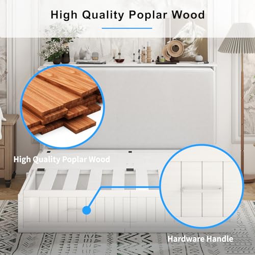 Queen Murphy Bed with Tri-fold Mattress and 2 Storage Drawer C59351