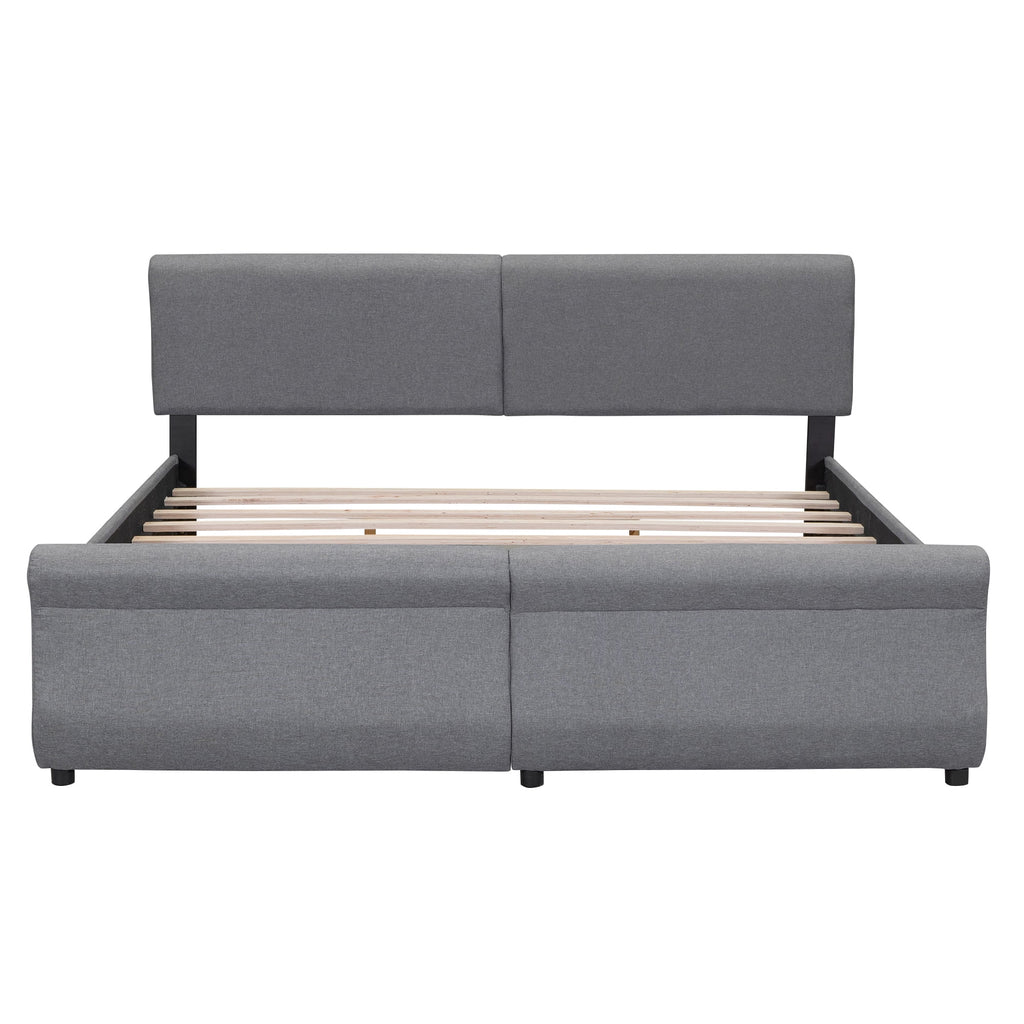 King Size Linen Upholstered Platform Bed with Headboard and 2 Drawers, Gray K495601
