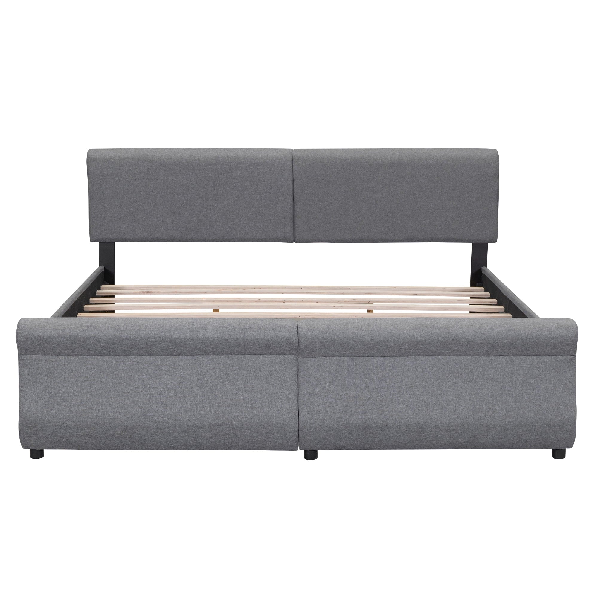 King Size Linen Upholstered Platform Bed with Headboard and 2 Drawers, Gray K495601