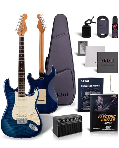 Blaze Orange Electric Guitar with Roasted Maple Neck, Flame Maple Top, HSS Ceramic Pickups, 10W Amp, Gig Bag, Strap, Picks, Lesson Book M845537