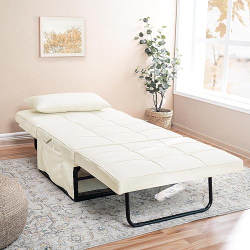 White Breathable Linen Convertible Ottoman Bed T9186