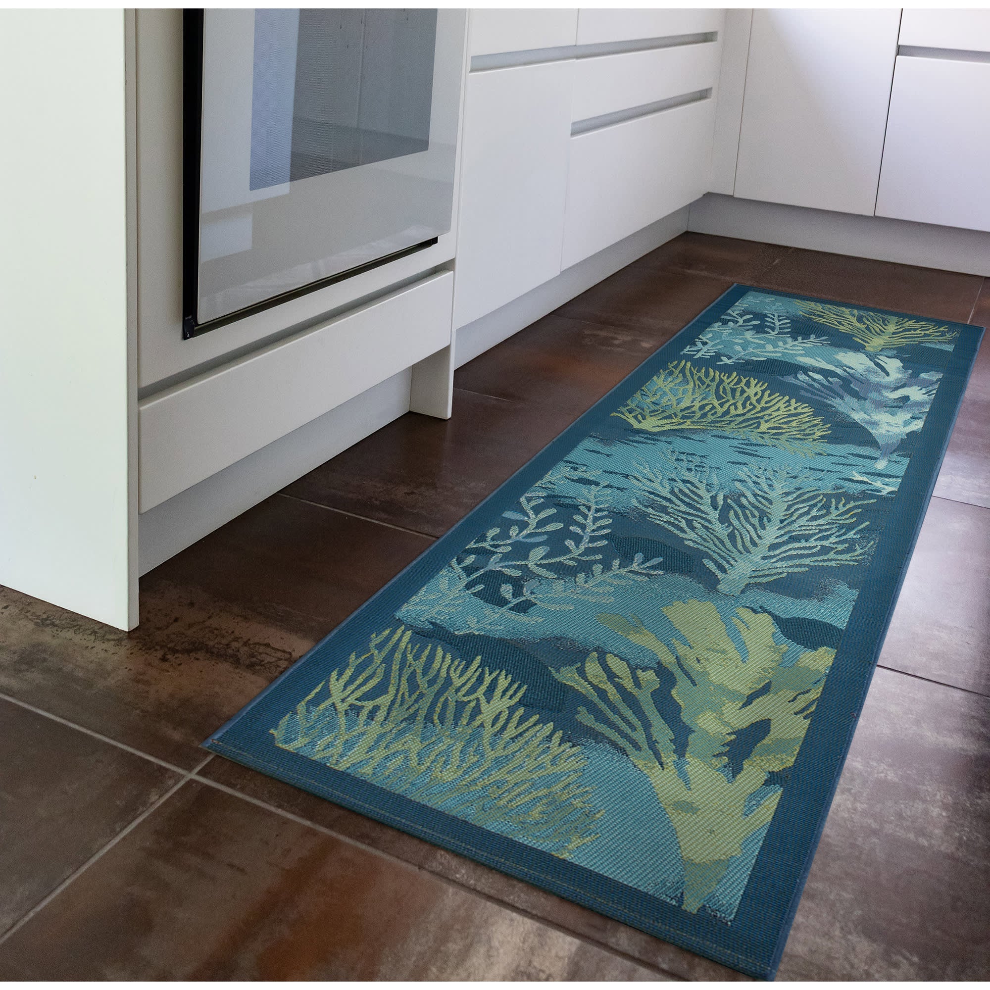Marina Coral Garden Lapis Indoor Outdoor Area Rug