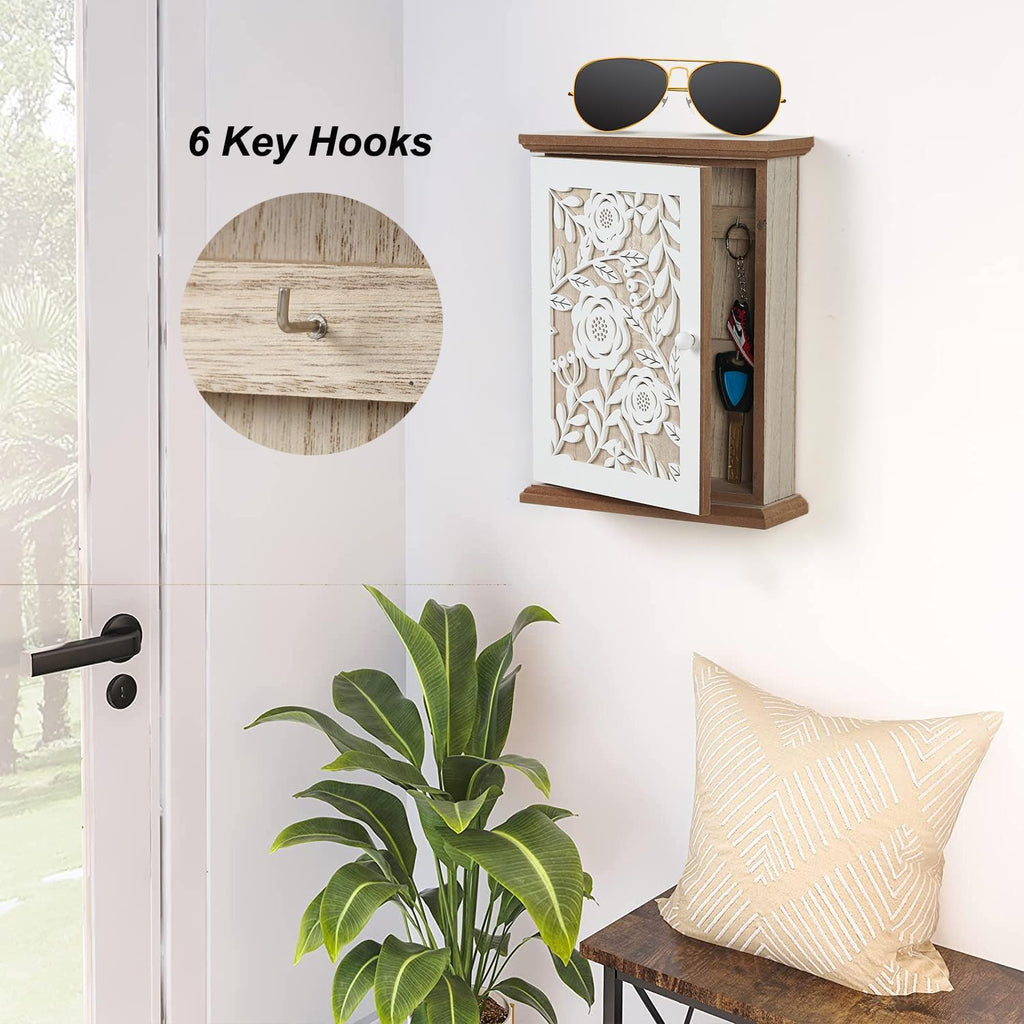 White Wood Key Holder with 6 Key Hook V534