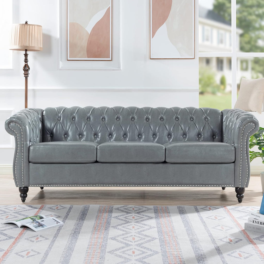 3-Seater PU Leather Chesterfield Sofa with Button Tufted F558528