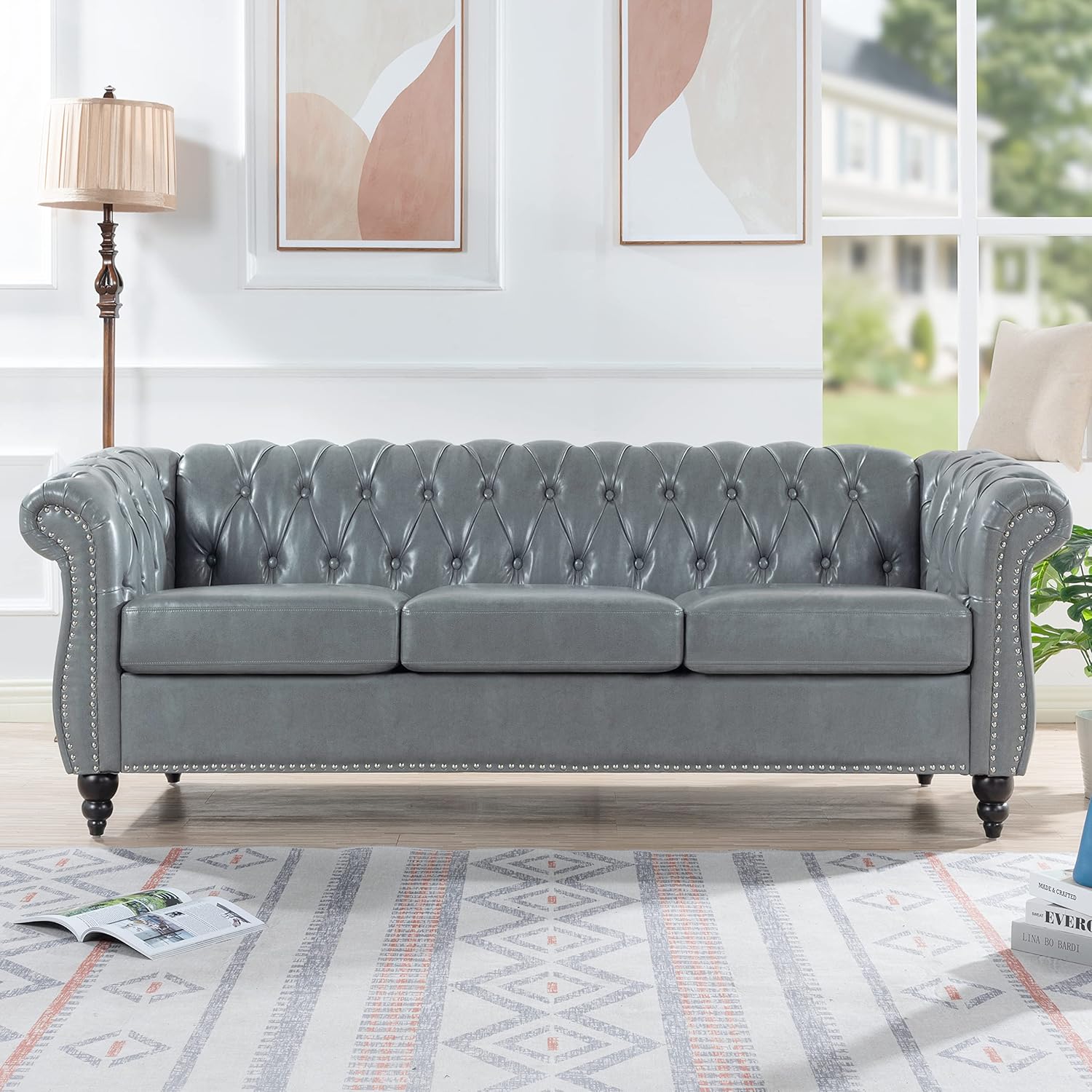 3-Seater PU Leather Chesterfield Sofa with Button Tufted F558528