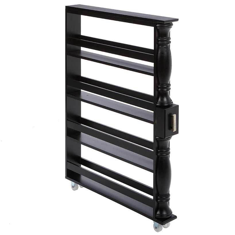 Slim Wooden Spice Rack Cabinet with Wheels - Black, Walnut or White