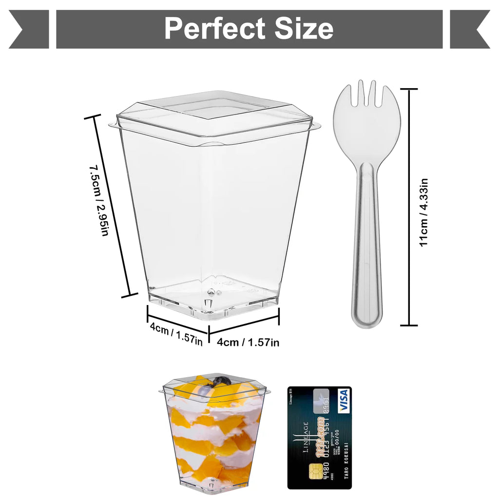 100 Pack 5.4oz Clear Dessert Cups with Lids and Spoons E1825
