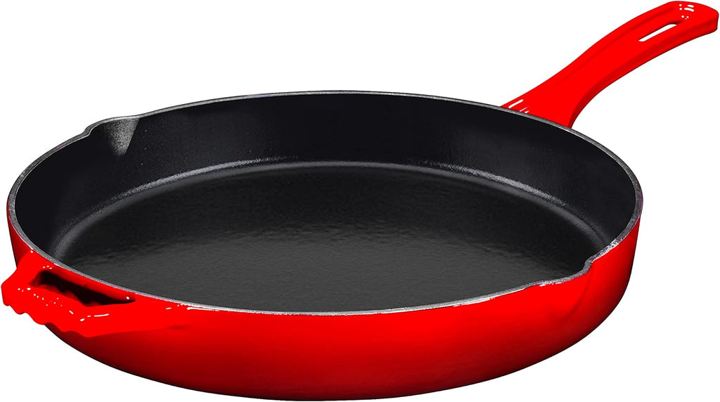 Red Enameled 12 inch Non-Stick Cast Iron Skillet W418