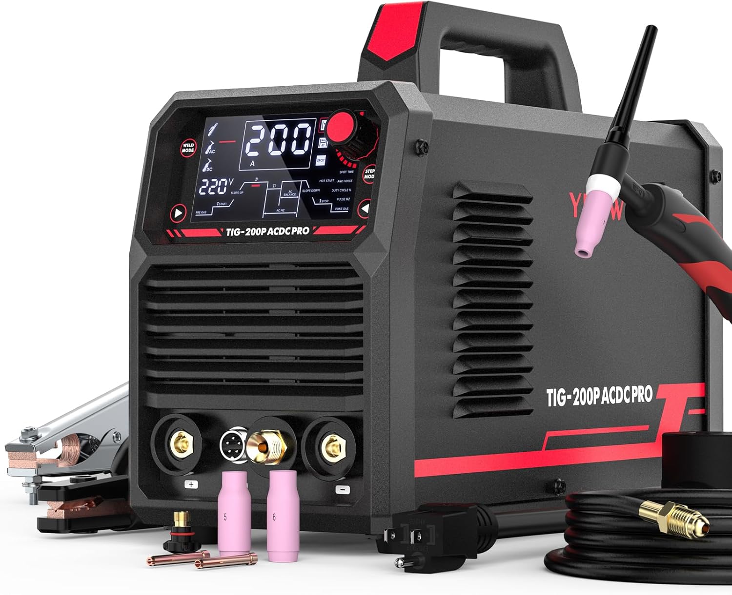 200A AC/DC Pulse Digital Inverter TIG/STICK Welder with 71Pcs TIG Torch Gas Lens H236807