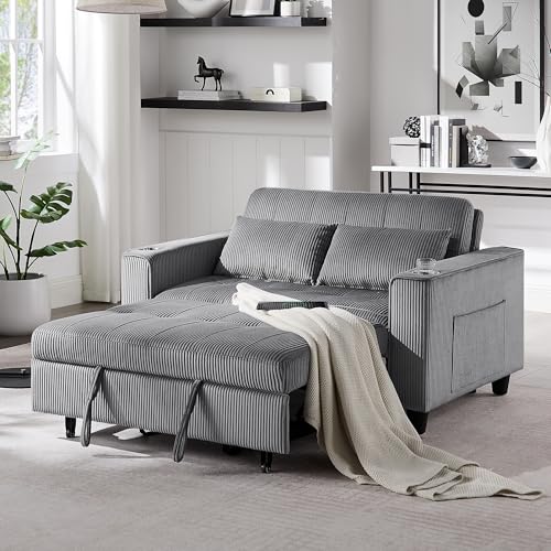 Light Grey Corduroy 3 in 1 Convertible Sleeper Sofa Bed P680