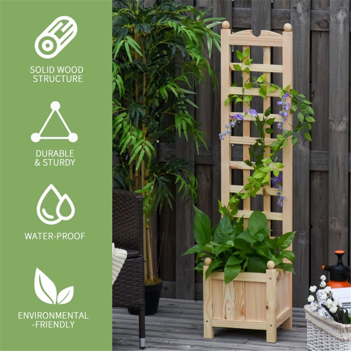 Raised Garden Bed Wood Planter with Trellis B818366