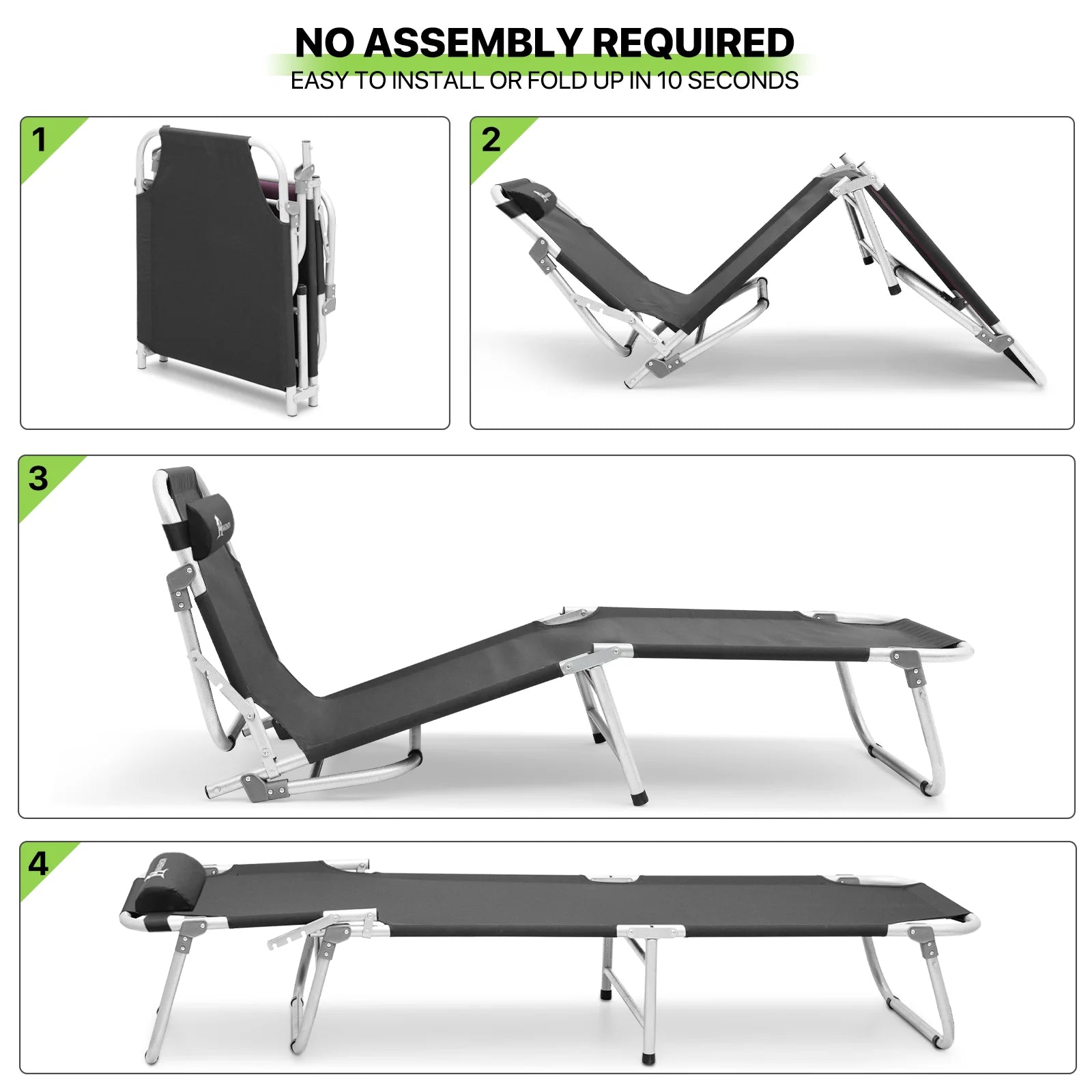 Black Portable Folding Camping Cot with Carry Bag and Pillow H770562