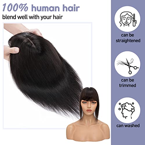 8 inch 30g Natural Black Human Hair Topper with Bangs G802753