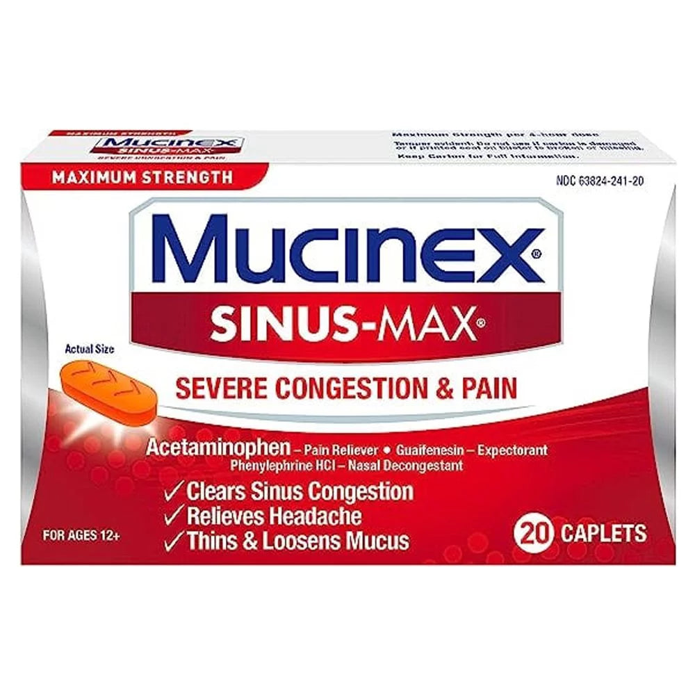 20 ea Pack of 4 Sinus-Max Severe Congestion Relief Caplets P85314