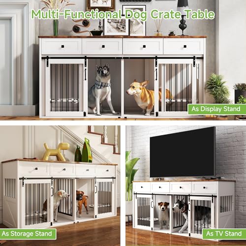 White Wooden Dog Crate Furniture with 2 Drawers R2964