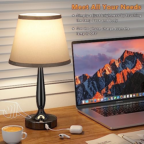Black Touch Bedside Lamp with USB Charging Ports I316