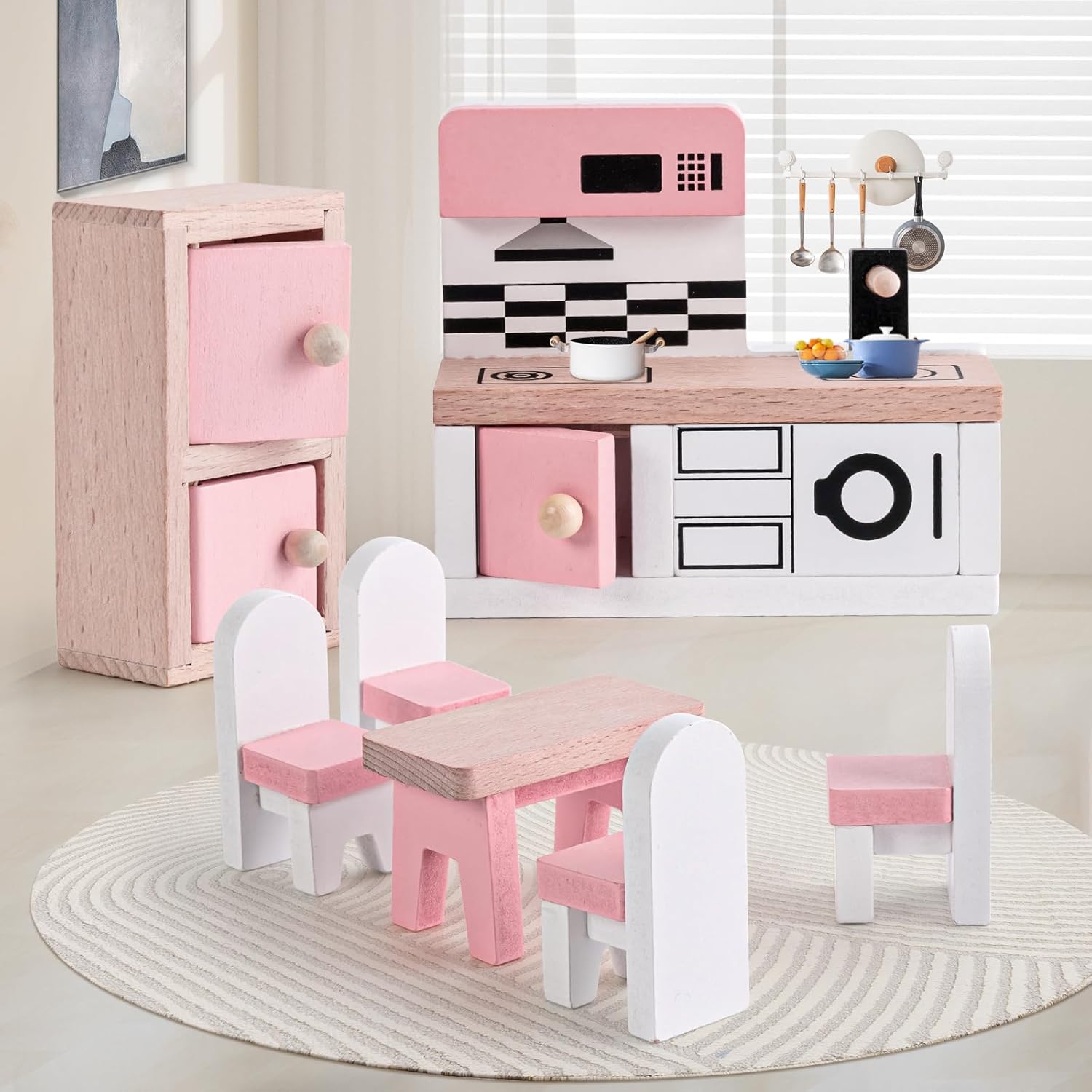 34 Pcs Wooden Dollhouse Furniture Set O55637