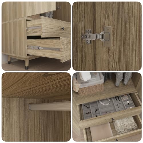 Oak 4 Door Armoire Wardrobe with 2 Drawers P831