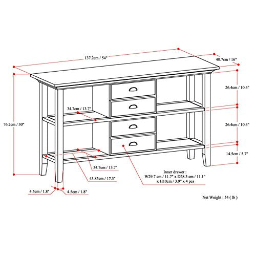 Hickory Brown Solid Wood Console Sofa Table with Storage, 4 Drawers and 4 Shelves I827