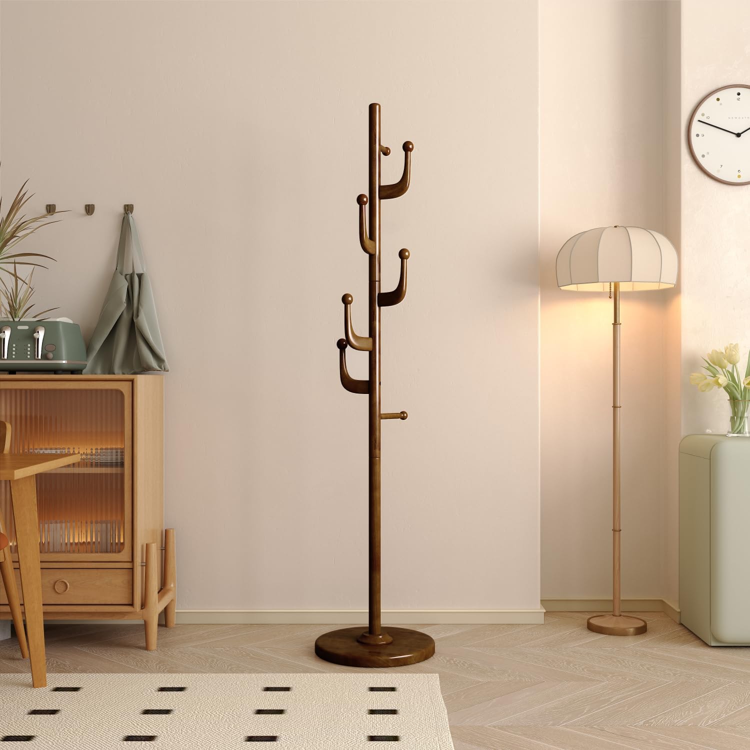 Brown Freestanding Wood Coat Rack Y652