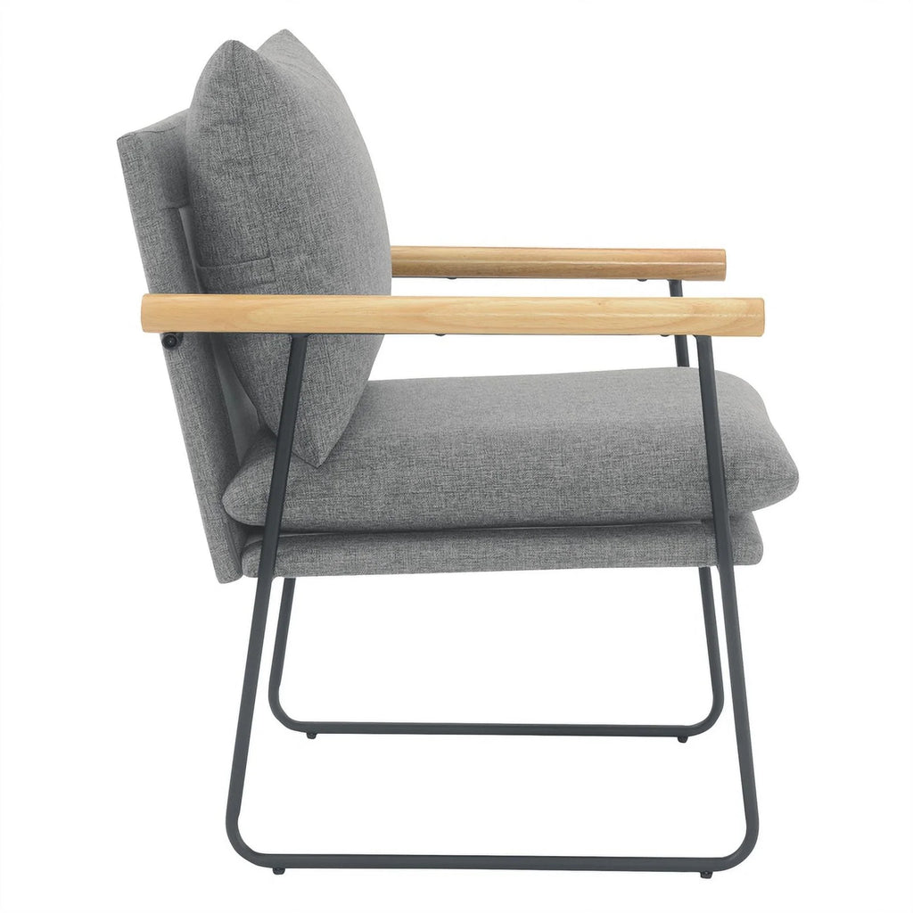 Charcoal Fabric Armchair with Natural Arms and Black Sled Base R928