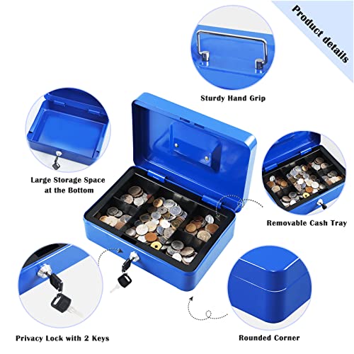 Cash Box with Money Tray and Key Lock, Metal, 13''x9.37''x3.54'', Black Q166
