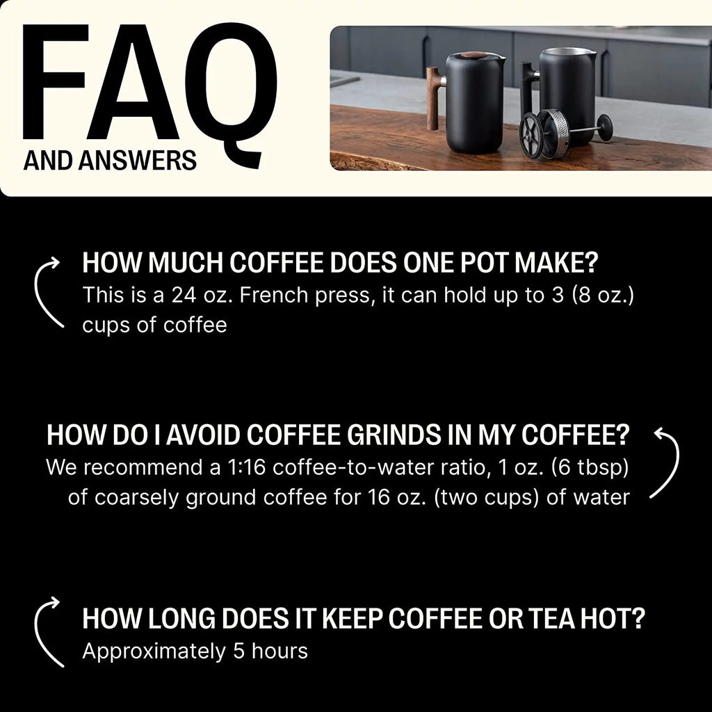 Matte Black 24 oz Stainless Steel French Press Coffee Maker V44977