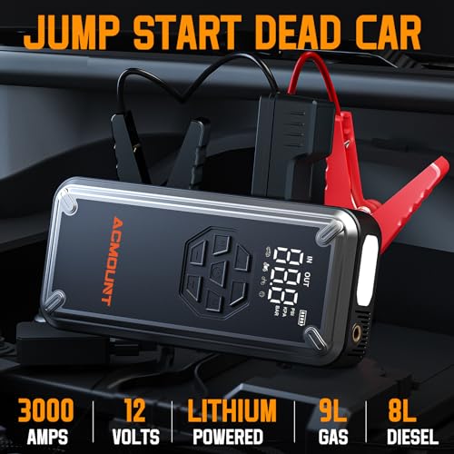 3000A Car Jump Starter with Tire Inflator, 150PSI Portable Air Compressor W9699