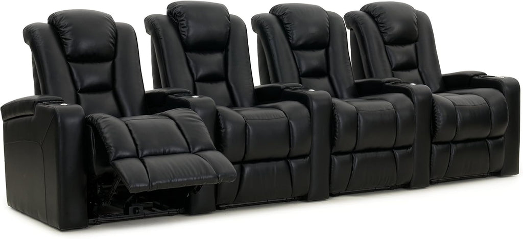 Black Bonded Leather Power Recline Row of 4 Home Theater Seats X162