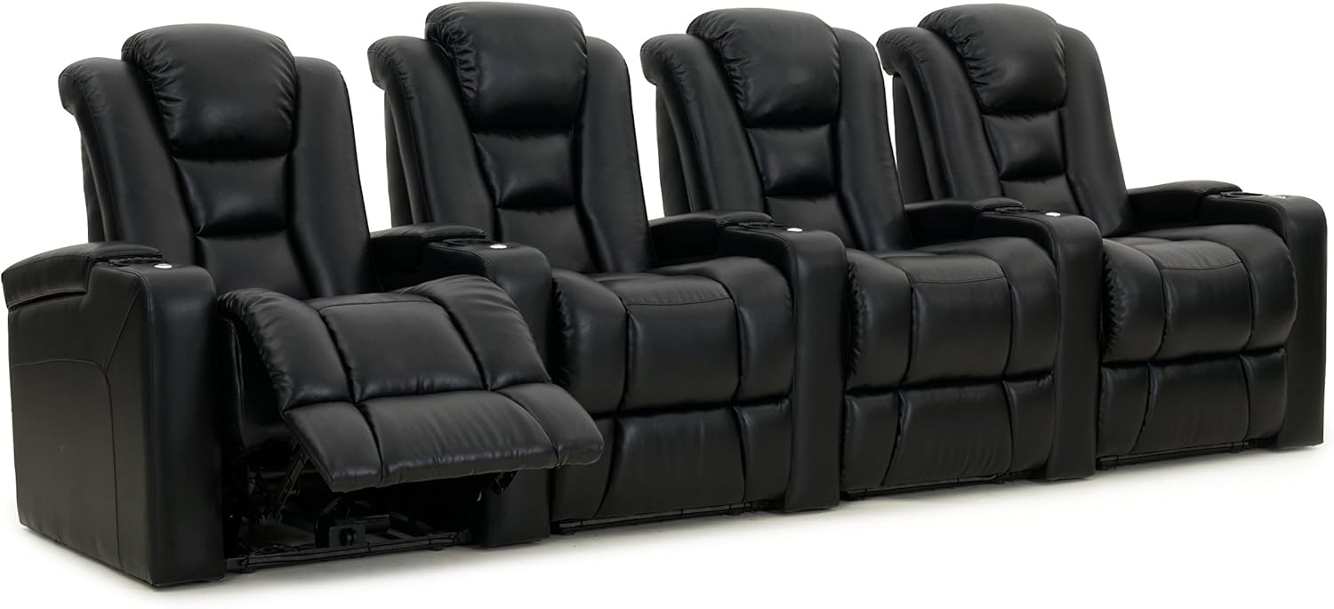Black Bonded Leather Power Recline Row of 4 Home Theater Seats X162