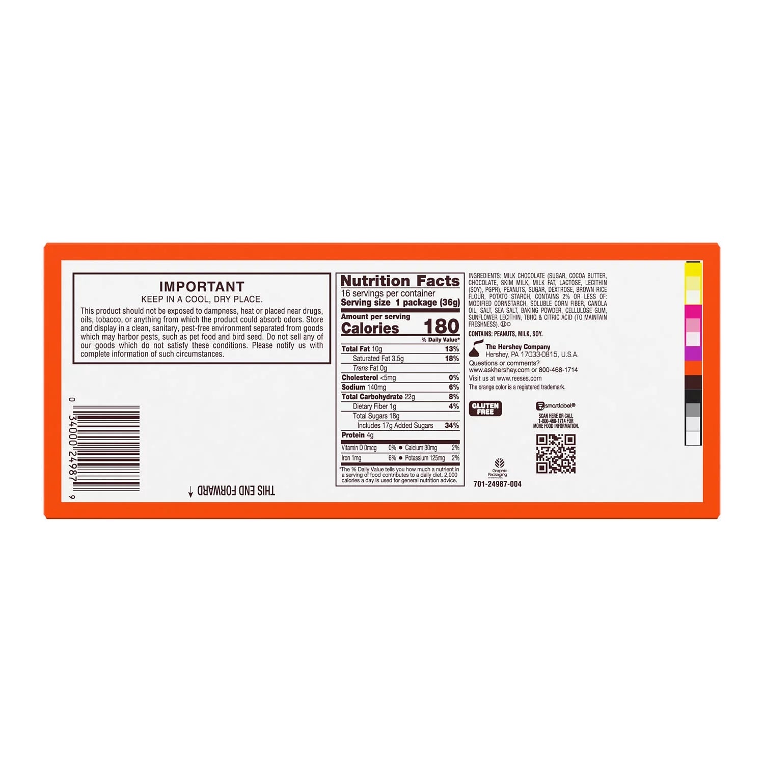 Milk Chocolate Peanut Butter Cups Candy, 1.3 oz, 16 Count P1199