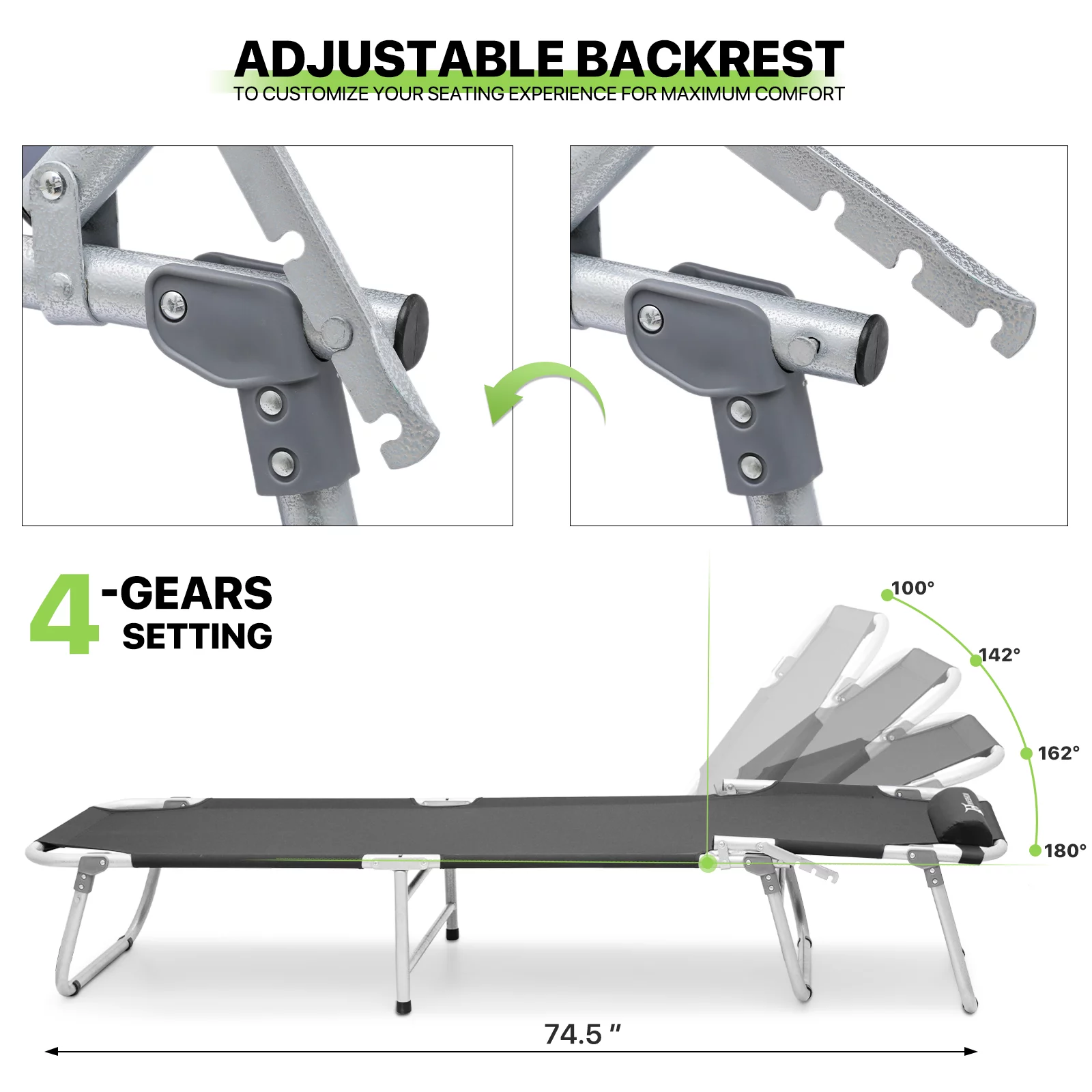 Black Portable Folding Camping Cot with Carry Bag and Pillow H770562