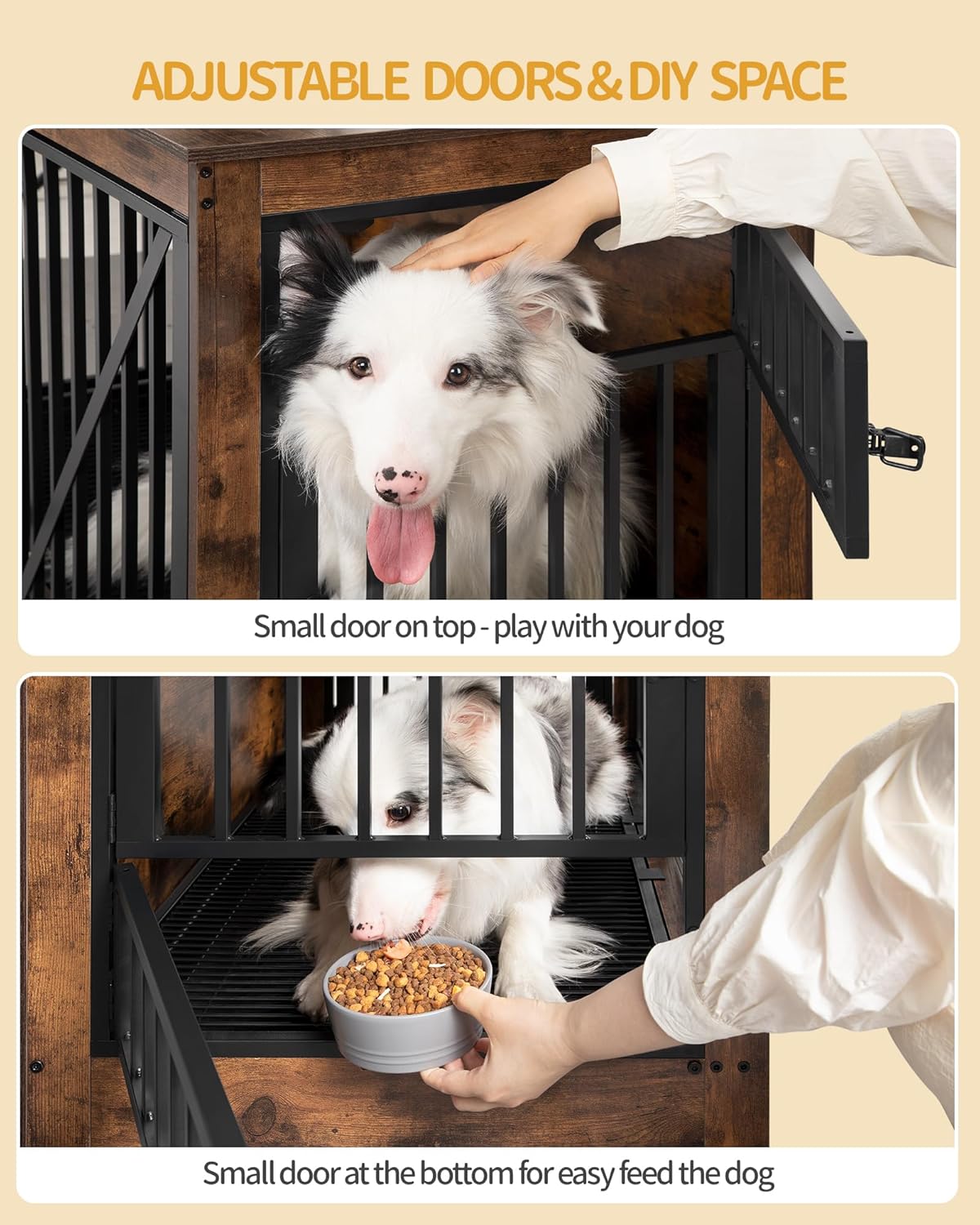 Brown Wood Dog Crate Furniture with Divider N94218