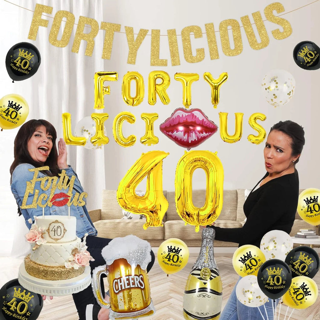 50th Birthday Decorations Gold Glitter Banner Cake Topper Balloon S9696